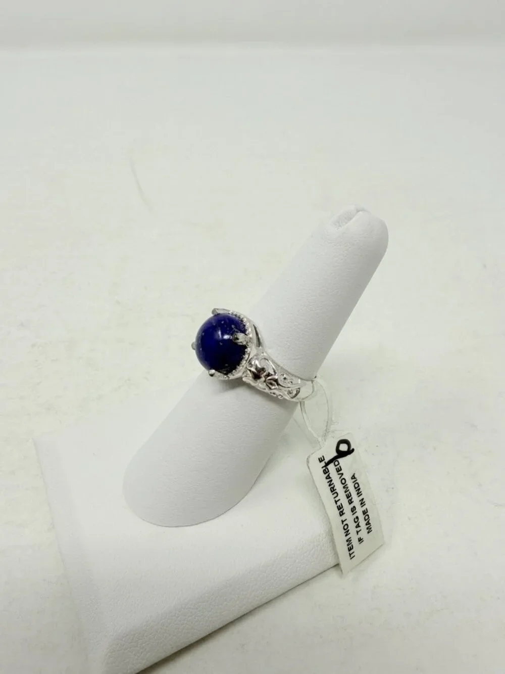 Shop LC Lapis Lazuli Platinum Bond Brass Engraved Solitaire Size‎ 6 Ring 5545